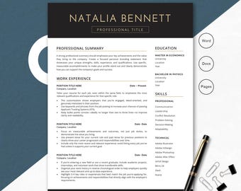 Clean Resume Template, Modern CV, Cover Letter (Word, Google Docs, Pages)