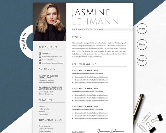 Bewerbungsvorlagen Word, Lebenslauf muster 2025 Bewerbung, Lebenslauf Vorlage Google Docs, Apple Pages, Lebenslauf Deutsch Vorlagen