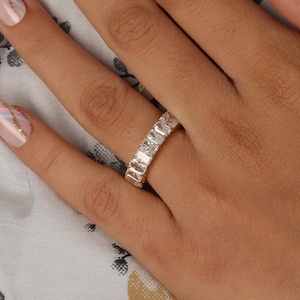 Radiant Cut Full Eternity Band Moissanite, Wedding Band Radiant Cut Moissanite Band 14K Gold Promise Band Moissanite Eternity Band For Women