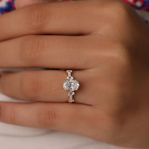 Oval Moissanite Engagement Ring: Vintage Yellow Gold Diamond Cluster