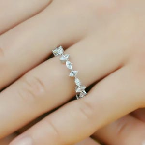 Marquise Moissanite Full Eternity Band: 14K White Gold Wedding Ring