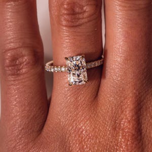 3.00 CT Radiant Cut Moissanite Engagement Ring, Radiant Cut Hidden Halo Moissanite Ring, Art Deco Wedding Ring, Pave Moissanite Ring.