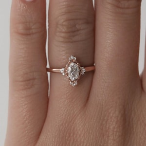 Oval Moissanite Engagement Ring: Vintage Cluster, Yellow Gold Art Deco