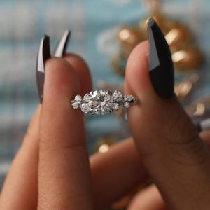 Cluster engagement ring vintage solid 10K,14K,18K White gold Unique Moissanite engagement ring women diamond wedding Bridal Anniversary ring