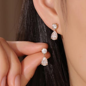 14k Yellow Gold Pear Drop Moissanite Earrings: Elegant Dangle Studs