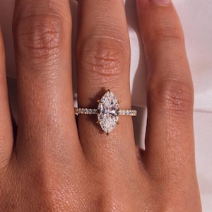 3.00 CT Marquise Cut Moissanite Diamond Engagement Ring Pave Setting Wedding Ring Hidden Halo Ring Marquise Cut Moissanite Solitaire Ring