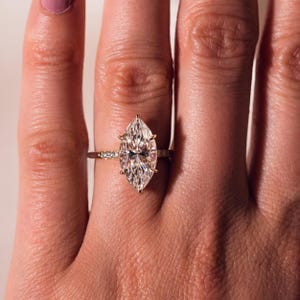 5.0 CT Marquise Moissanite Engagement Ring: Hidden Halo, Solid Gold or Platinum