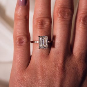 3.50 CT Emerald Cut Moissanite Engagement Ring, Hidden Halo Engagement Ring, Claw Prongs Ring, Anniversary Gift Ring, Bridal Wedding Ring