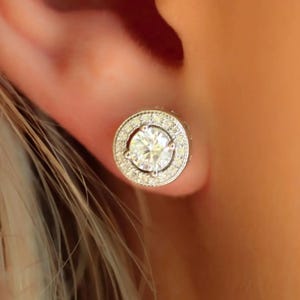 Round Moissanite Halo Stud Earrings / 1.00 CT Round Moissanite Stud Earrings / 0.50 CT Round Moissanite Earrings / Wedding Stud Earrings