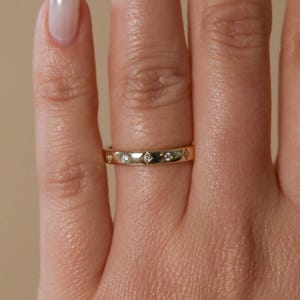 Round Cut Diamond Wedding Band Flush Set Eternity Moissanite Engagement Ring Plain Solid Gold Matching Band Promise Band For Girlfriend