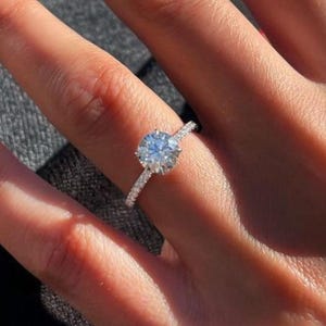 Pave Set Side-Stone Round Moissanite Engagement Ring / 14k Solid Gold Moissanite Ring for Women / 1.50 CT Promise Ring