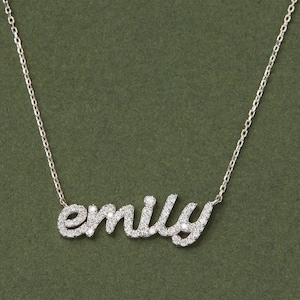 14k solid gold Diamond Name Necklace , Gold Name Necklace , Personalized Jewelry , Personalized Gifts , Moissanite Diamond Pendant.