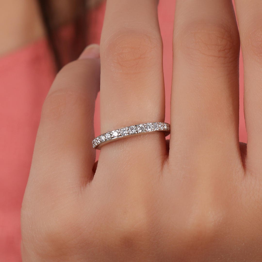 2mm Lab Created Diamond Pave Half Eternity Wedding Band – 14K Solid ...