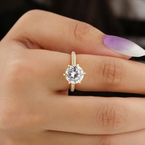1.50 CT Round Moissanite Engagement Ring: Pave Setting, Solid Gold or Platinum