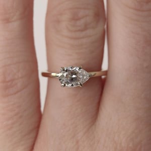 Pear Cut Moissanite Engagement Ring: 14k Yellow Gold Solitaire