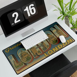 Tapis de bureau carte postale vintage de Londres, tapis de souris rétro d'Angleterre, cadeau pour les voyages, bureau à domicile, Londres.