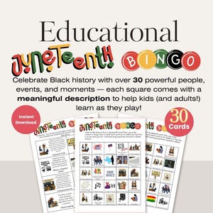 Jeu de bingo éducatif Juneteenth Activité de Juneteenth Cartes de bingo à imprimer sur l'histoire des Noirs Bingo sur le lieu de travail Jeux Juneteenth pour les enseignants