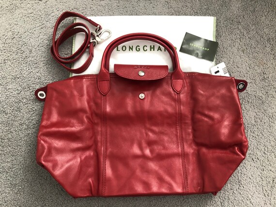 New NWT Authentic Longchamp Le Pliage M Red Leather Tote Crossbody Bag With Strap Etsy