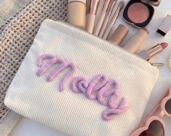Corduroy Makeup Bag,Personalized Cosmetic Bag With Name,Bachelorette Party Favor,Birthday Gift For Her
