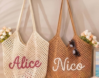 Handmade Cotton Crochet Beach Tote, Bridesmaid Proposal Bag,Crochet beach bags,Wedding Party Gifts