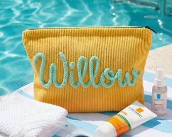 Personalized Corduroy Name Toiletry Bag,Custom Bridesmaid Makeup Bag,Bridesmaid Gift Bag,Toiletry Bag for Women