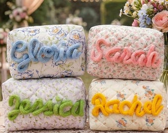 Personalized Floral Makeup Bag,Bridesmaid Gifts, bridal shower, Monogrammed Toiletry Bag,Storage Bag
