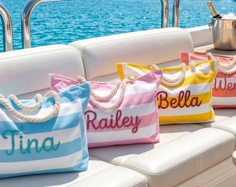 Custom Embroidered Waterproof Beach Tote,Personalized Beach Tote Bag, Custom Name Pool Bag