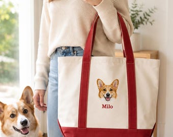 Personalized Pet Bag,Custom Embroidered Pet Portrait Tote Bag,Dog Mom Gift,Pet Memorial Gift,Christmas Gift