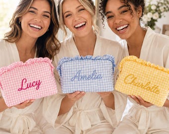 Personalized Gingham Makeup Bag,Custom Cosmetic Pouch with Name,Bridesmaid Makeup Bag,Name Makeup Bag,Bridesmaid Gift,Gift for Her