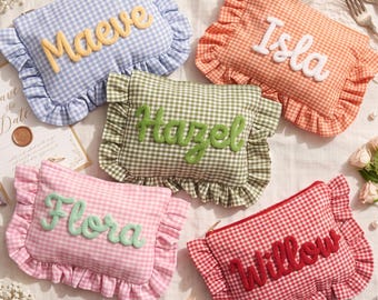 Personalized Ruffle Bridal Party Pouch,Bridesmaid Favor Personalized Makeup Bag,Getting Ready Gift,Custom Name Pouch for Wedding Gift