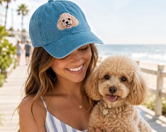 Personalized Pet Mom Hat, Embroidered Custom Dog Cat Portrait Baseball Cap,Personalized Baseball hat washed hat,Dog Mom Gifts,Pet Lover Gifs