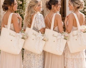 Custom Embroidered Bridesmaid Tote Bag,Personalized Tote Bag with Name,Bridesmaid Gift Bag,Bachelorette Gift,Bridal Party Gift