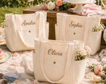 Custom Embroidered Bridesmaid Tote Bag,Personalized Tote Bag with Name,Bridesmaid Gift Bag,Bachelorette Gift,Bridal Party Gift