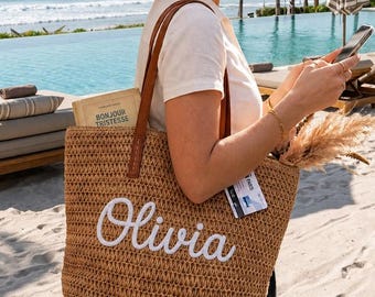 Personalized Beach Tote Bag,Handwoven Crochet Name,Bridesmaid Tote Bags,Summer Beach Bag,Bridesmaid Gift