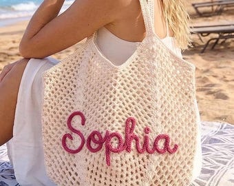 Personalized beach tote bags,Crochet beach bags, Bridesmaid gift bags,Wedding favor gift,Gift for Her