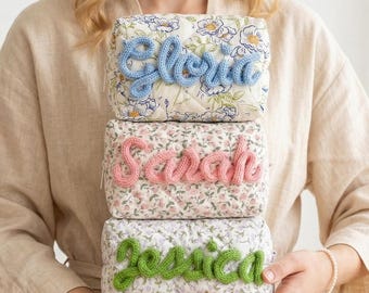 Personalized Chenille Letter Makeup Bag,Floral Cosmetic Bag,Custom Bridesmaid Gift,Bridesmaid Makeup Bag,Bridesmaid Gift