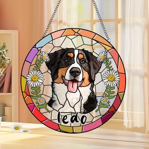 Custom Pet Portrait Stained Glass Suncatcher,Stained Glass Dog Memorial,Sympathy Gifts, Stained glass dog,Pet Memorial Gift