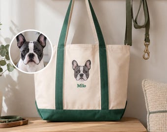 Custom Embroidered Pet Portrait Tote Bag,Personalized Pet Bag,Dog Mom Gift,Pet Memorial Gift,Christmas Gift