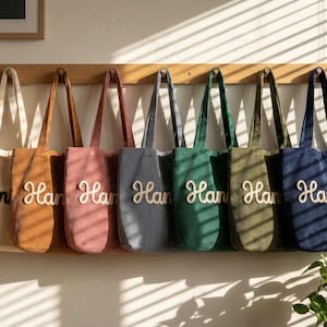 Custom Chenille Name Tote Bag,Personalized Work Purse with Pockets,Bridesmaid Gift Bag, Everyday Zippered Corduroy Tote,Bachelorette Gift