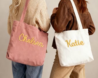 Sac fourre-tout personnalisé en velours côtelé, sac en velours côtelé, fourre-tout personnalisé, cadeau de demoiselle d'honneur, cadeau pour elle