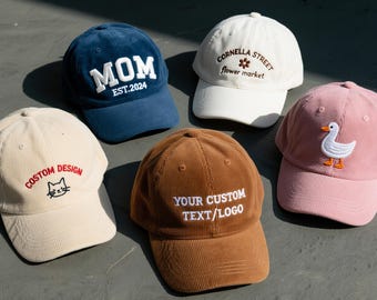 Personalized Embroidered Corduroy Baseball Cap: Custom Text/Logo
