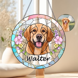 Custom Pet Portrait Stained Glass Suncatcher,Stained Glass Dog Memorial,Sympathy Gifts, Stained glass dog,Pet Memorial Gift