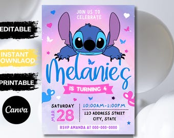 Stitch Birthday Invitation Template: Editable Canva Invite (5x7&quot; PDF)