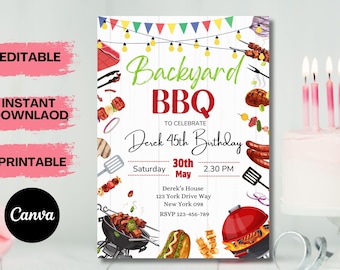 Editable Backyard BBQ Party Invitation: Printable Summer Grill Template (Canva, Instant Download)