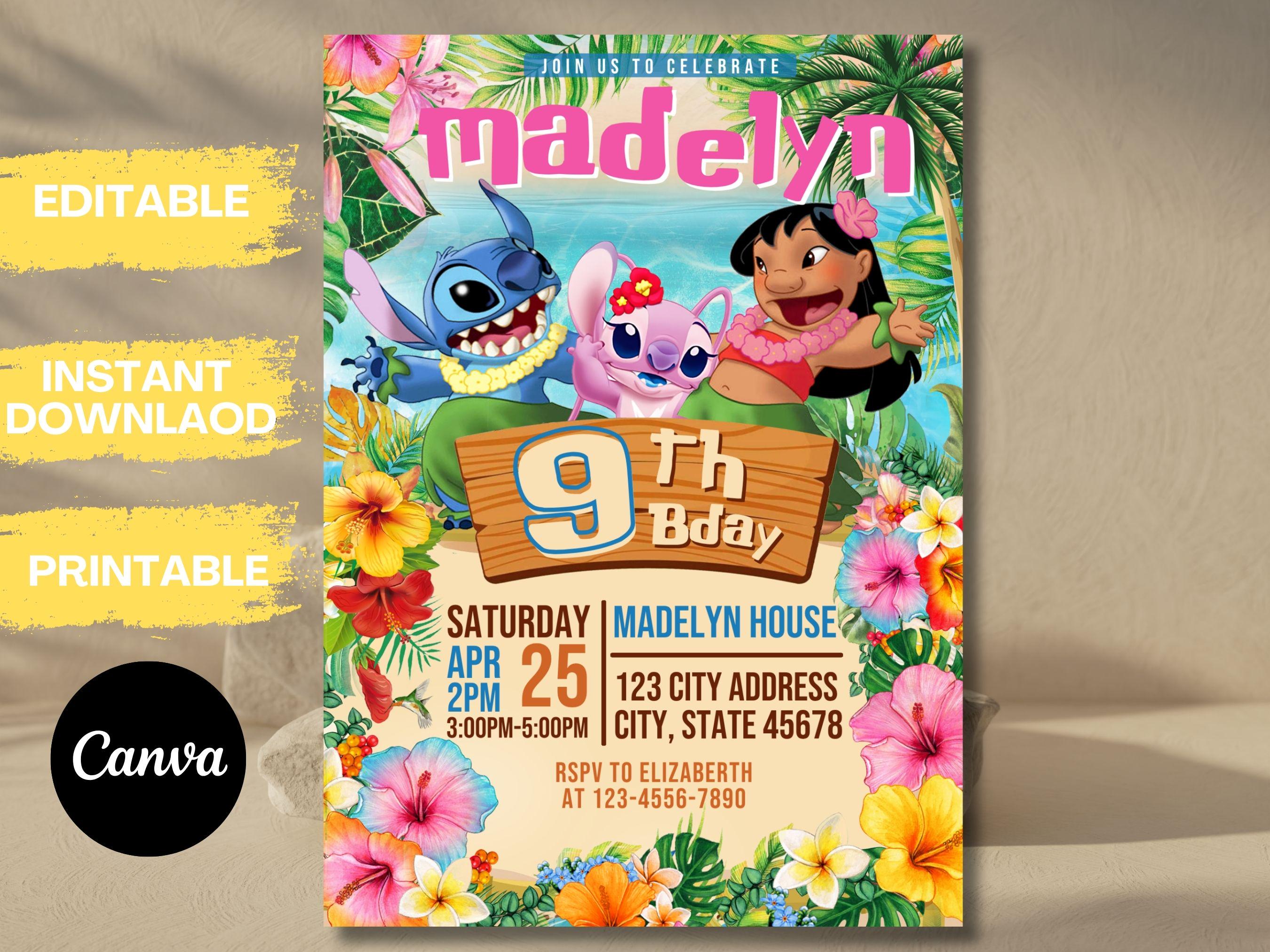 Stitch Birthday Invitation Editable Template, Canva Editable Birthday Invitation, Stitch Birthday Party Invitation, Invite Canva Template