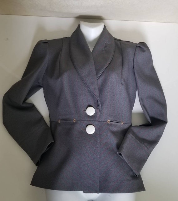 Blazer 1940s style blue grey fabric pinstriped in
