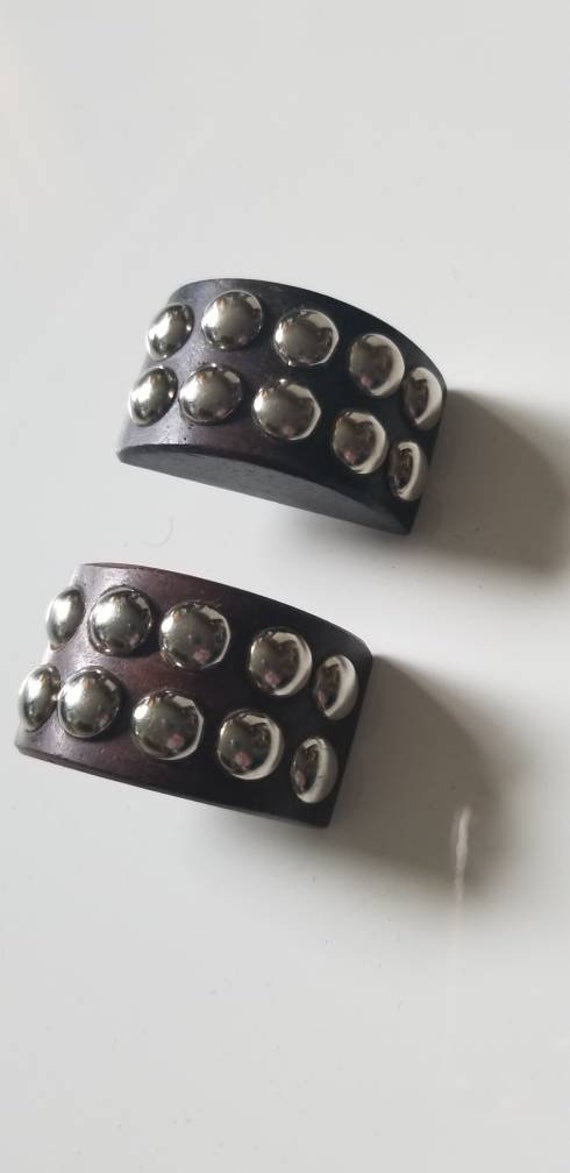 Vintage Steampunk earrings 1980's studded black wo