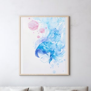 Aquarius Art Print | Watercolor | Girl in Water | Digital Art Print | Digital Download | Printable | Zodiac Signs | Astrology | Intelligent