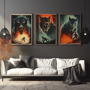 1950er Jahre inspiriertes Werwolf Poster, digitaler Kunstdruck, digitaler Download, Printables, Poster Wand Kunst Set, Retro, 1950, Filmposter, Märchen