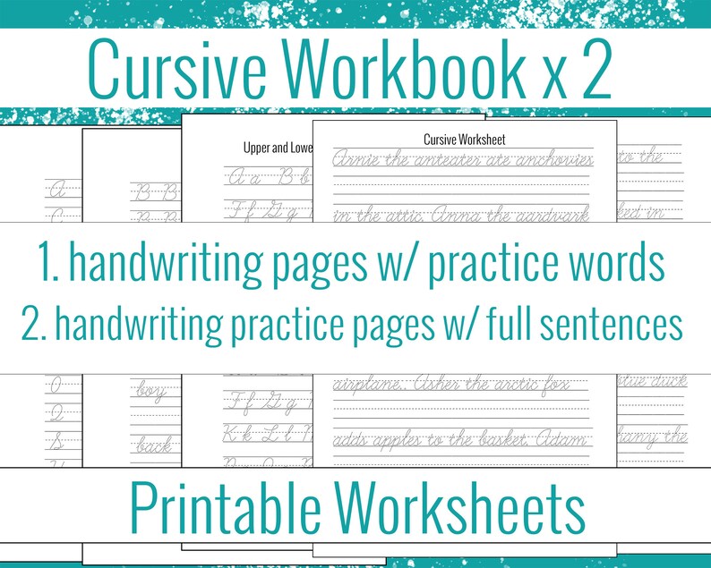 Cursive Workbook Set Practice Words Handwriting Extra Pages - Etsy